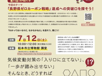 【7月12日・松本】井戸端かいぎin松本第11回「長野県ゼロカーボン戦略達成への突破口を探そう！」